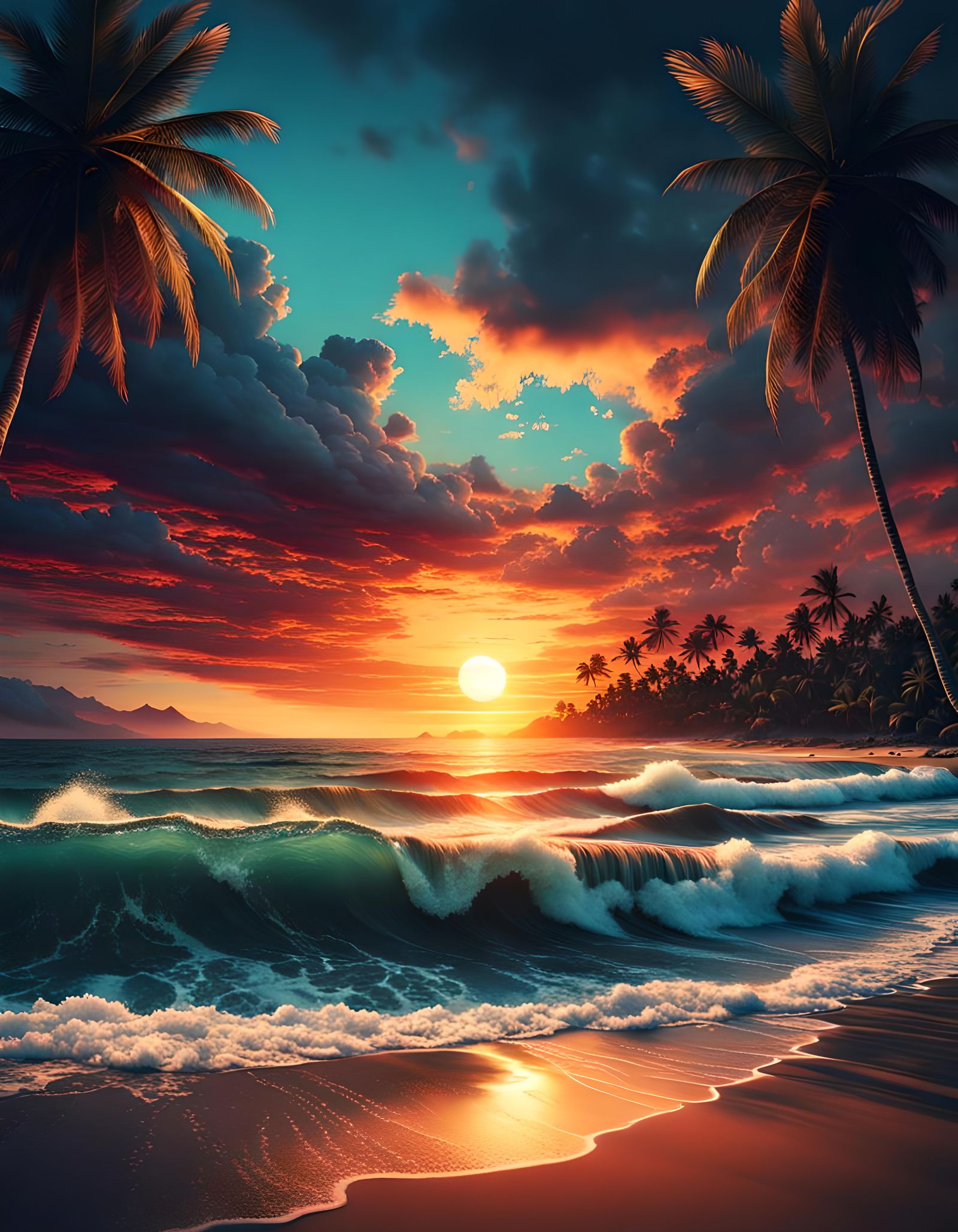 Boho Beach Sunset Digital Matte Painting