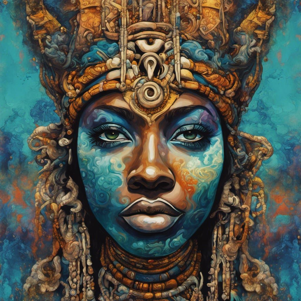 Olokun: African Ocean Goddess in Graffiti Art Style