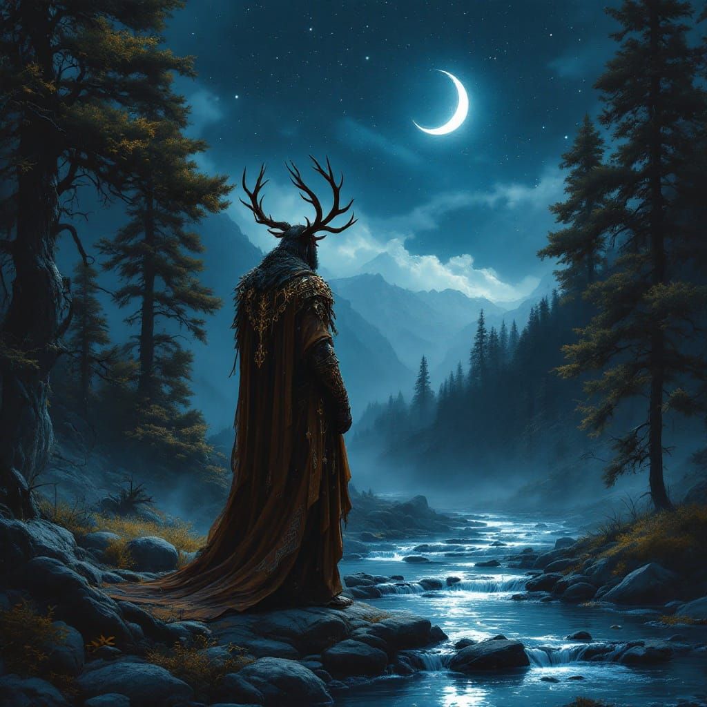 Regal Mountain King in Ethereal Landscape