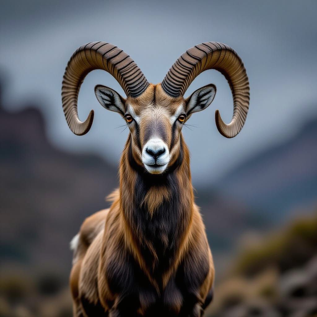 Majestic Aoudad with Rugged Horns in Cinematic Style