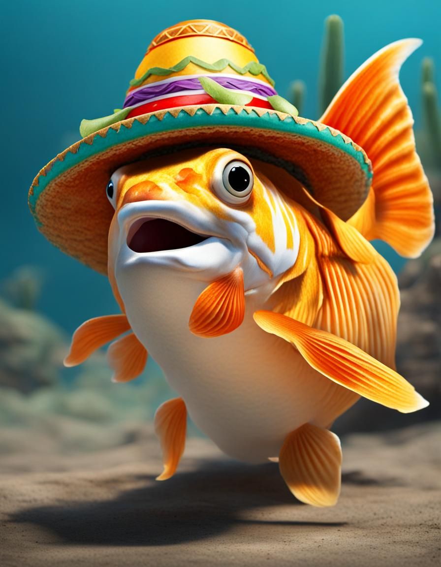 Goldfish Wearing a Sombrero Eating a Taco