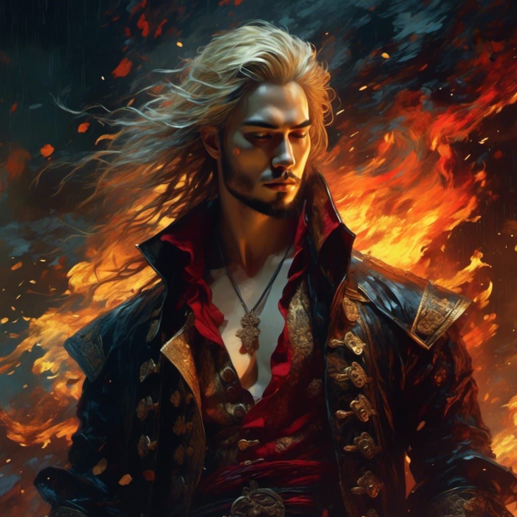 <lora:Gothic Fire:1.0> illustration of a male pirate