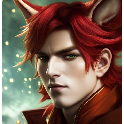 Handsome Kitsune Portrait in Hyperdetailed Style