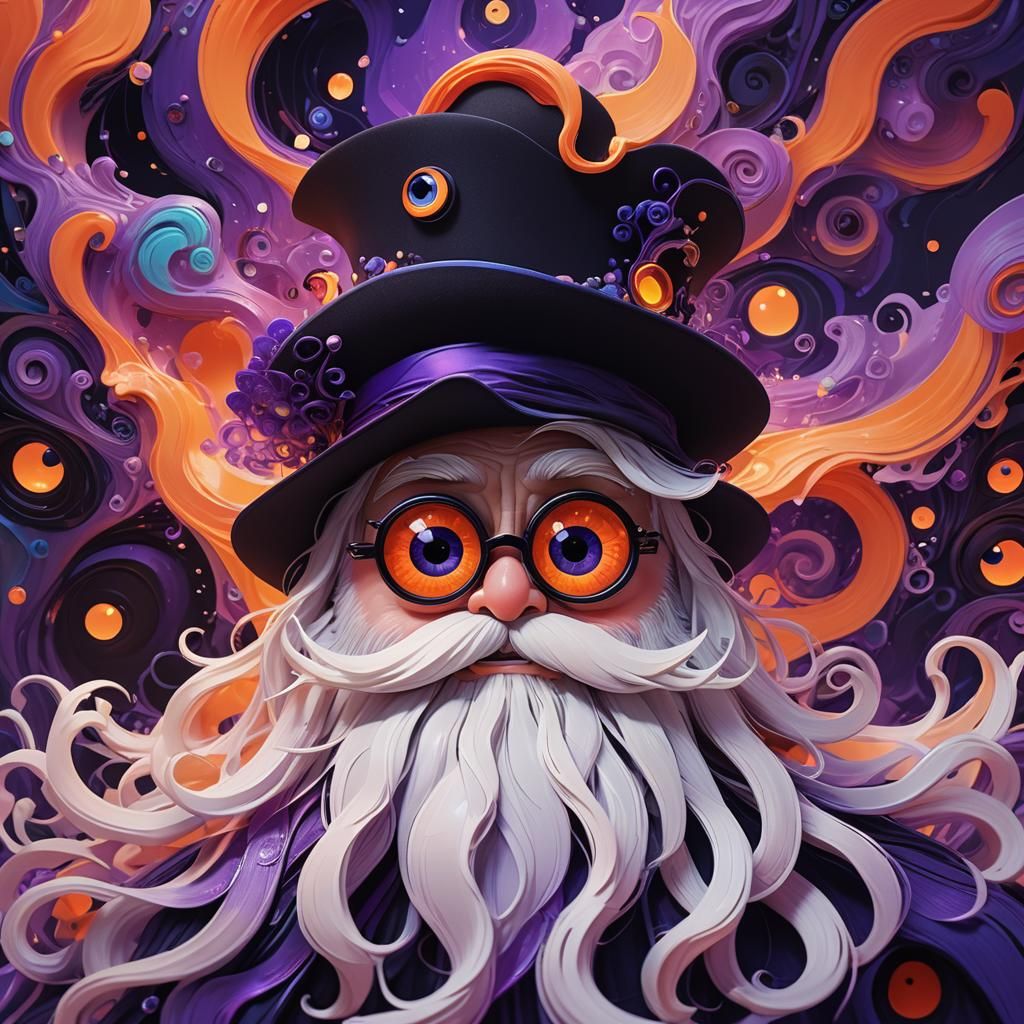 Living Black Hat with Big Eyes in Dreamlike Art