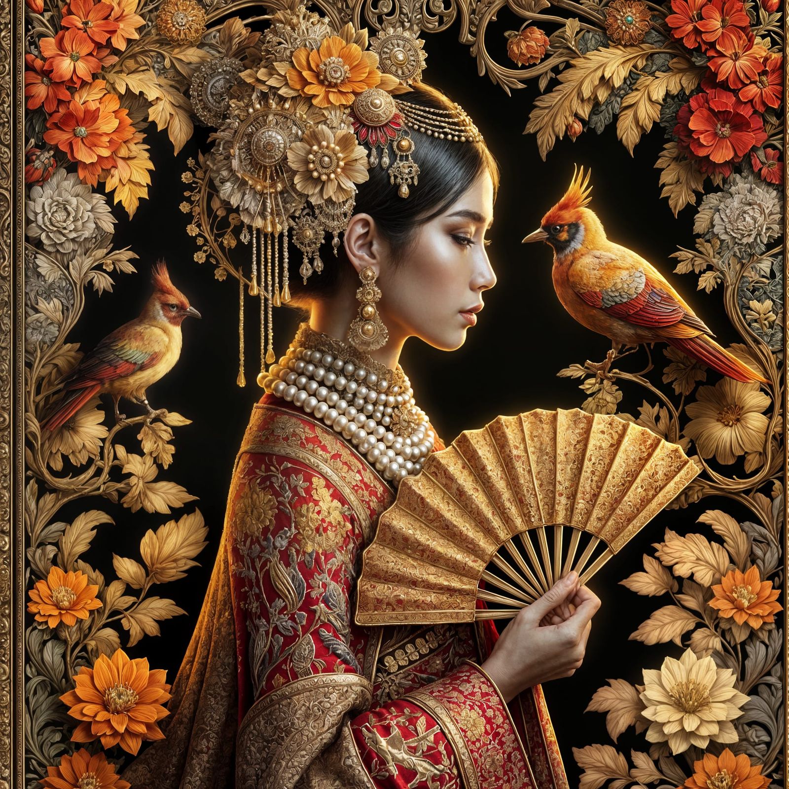 Elegant South Asian Woman in Baroque Elegance