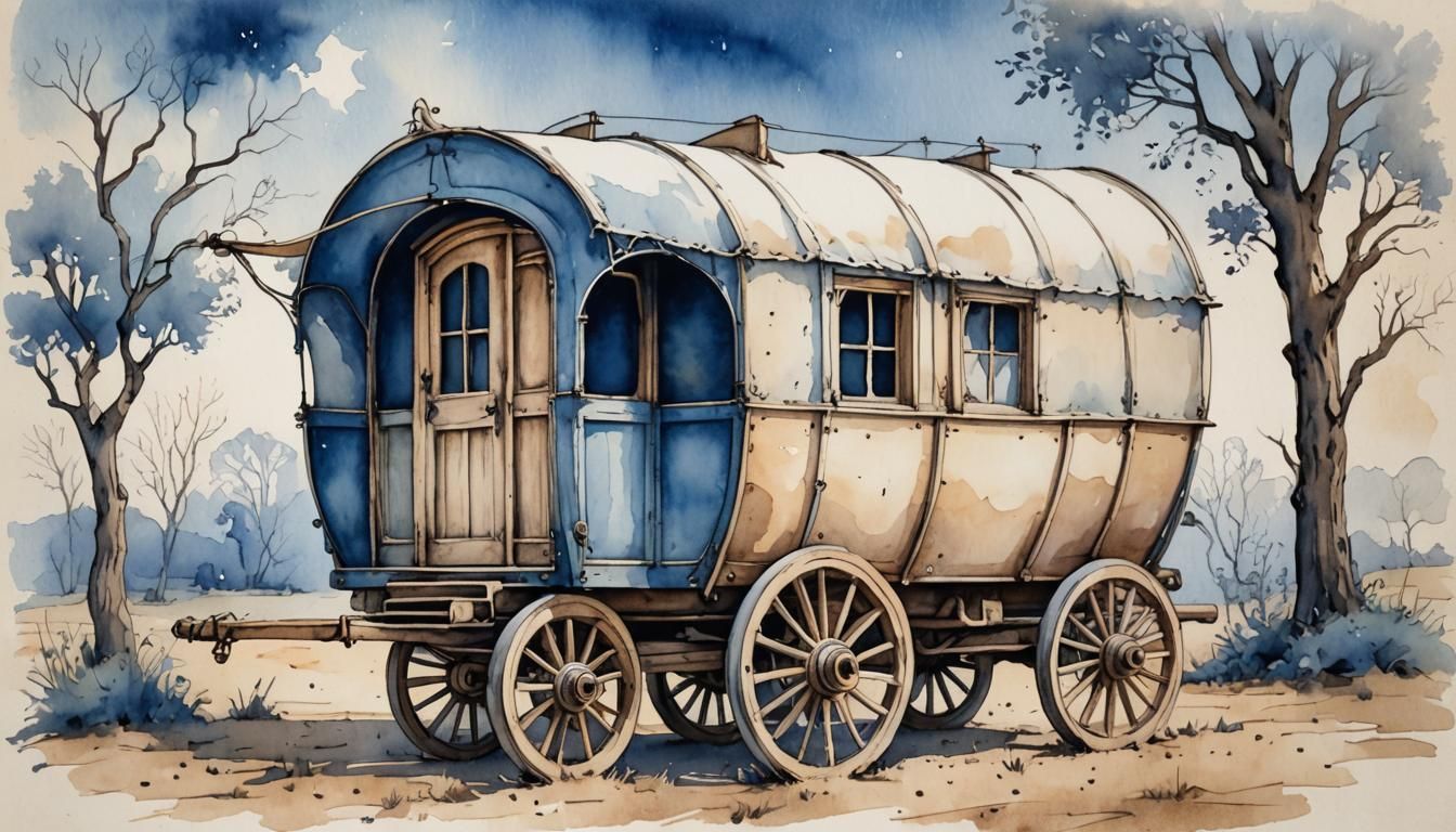 Gothic Gypsy Wagon in Whimsical Line Art