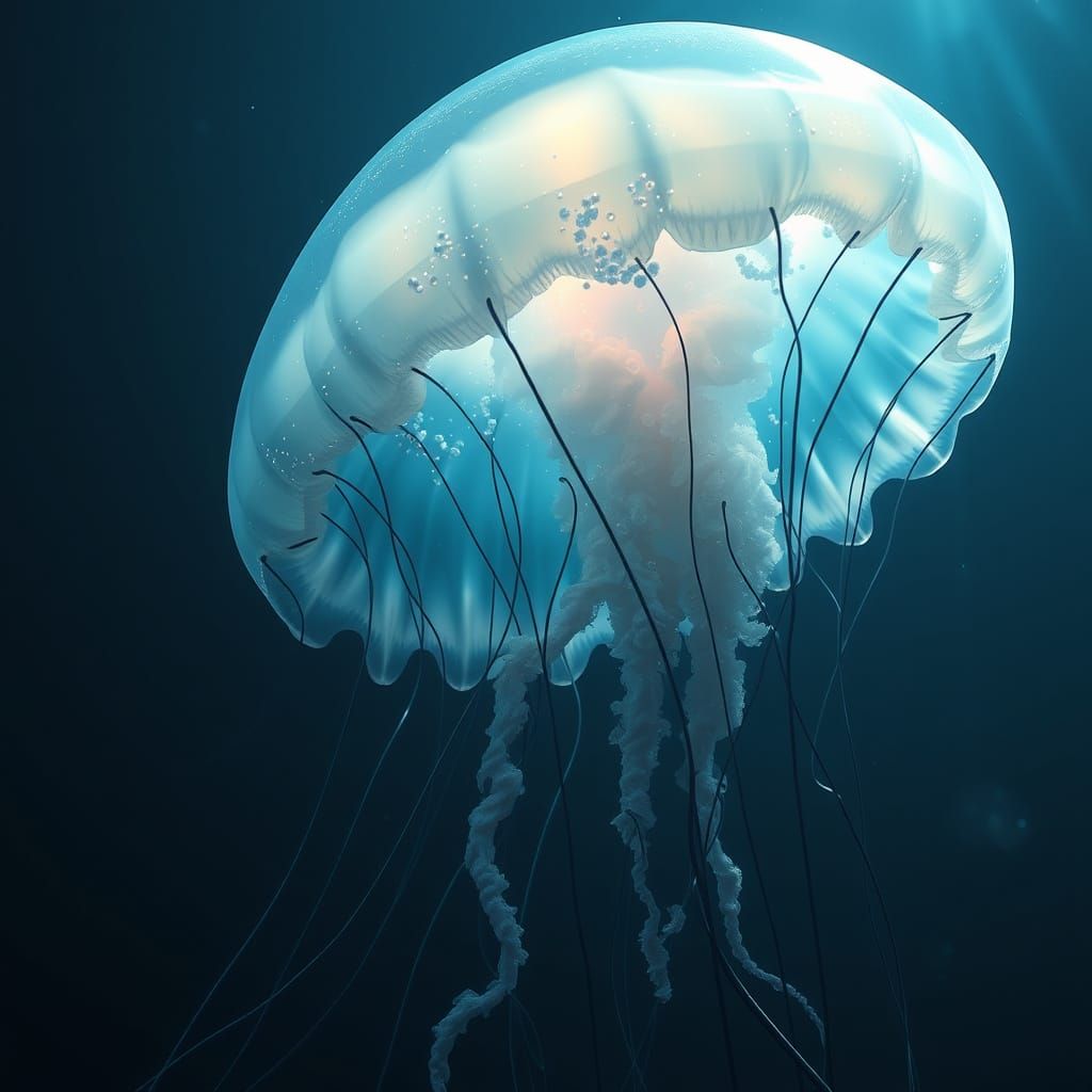 Bioluminescent Jellyfish in Deep Sea