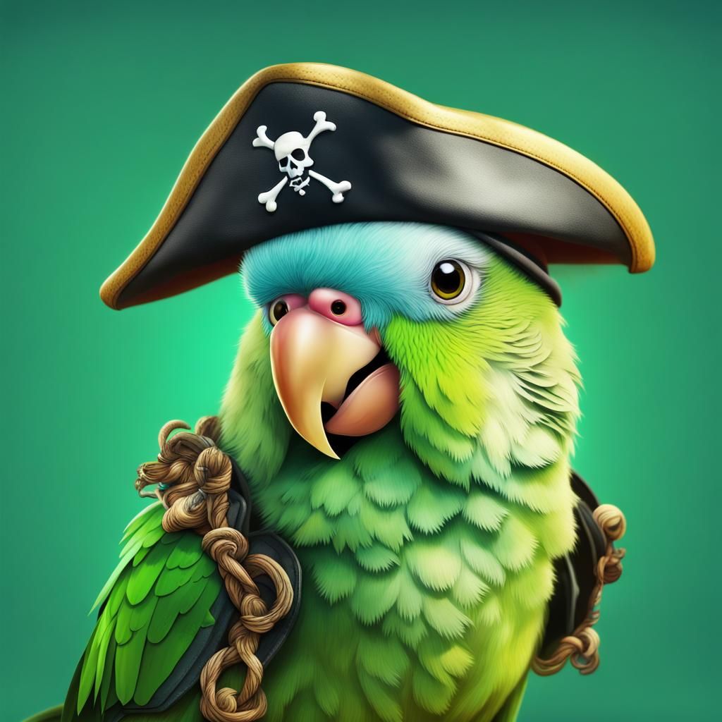 Pirate Parakeet: Hyperrealistic Splash Art Portrait