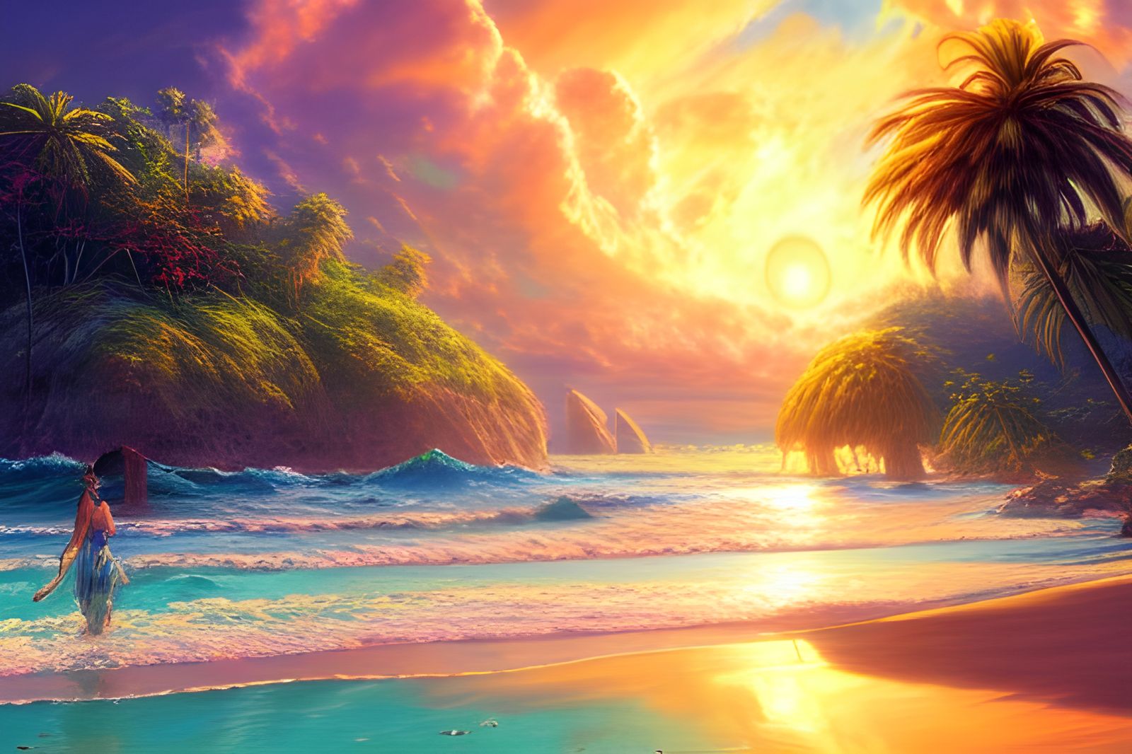 Serene Tropical Beach Seascape in Golden Hour Light