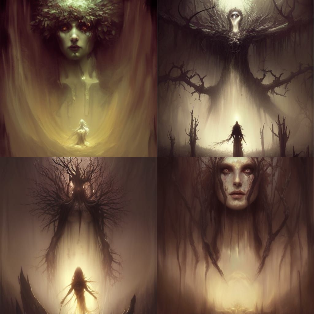 Dryad Woman in Dark Fantasy Style