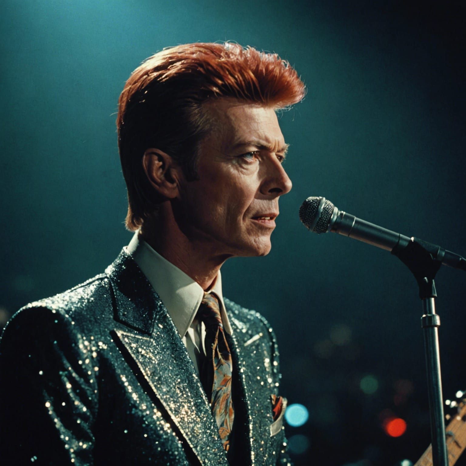 Dramatic Film Still of Musicians in Concert