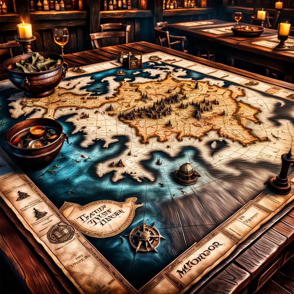 Realistic Adventure Map with Dragons and Sea Monsters