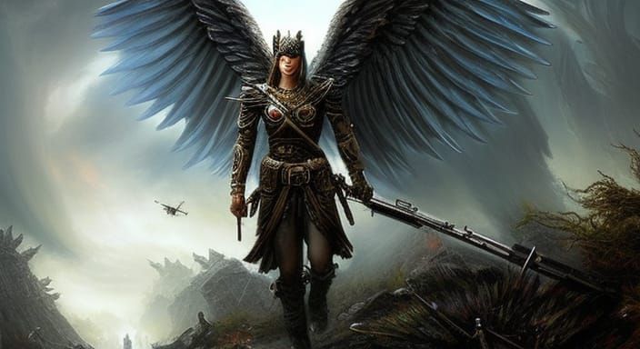 Post-Apocalyptic Angel with Colorful Wings