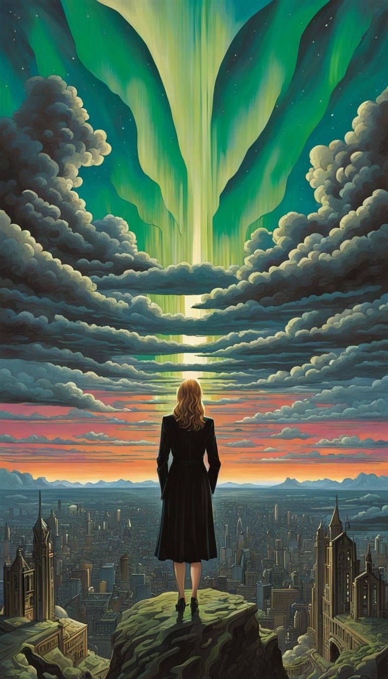 Dystopian Aurora: A Visionary Hyperdetailed Artwork