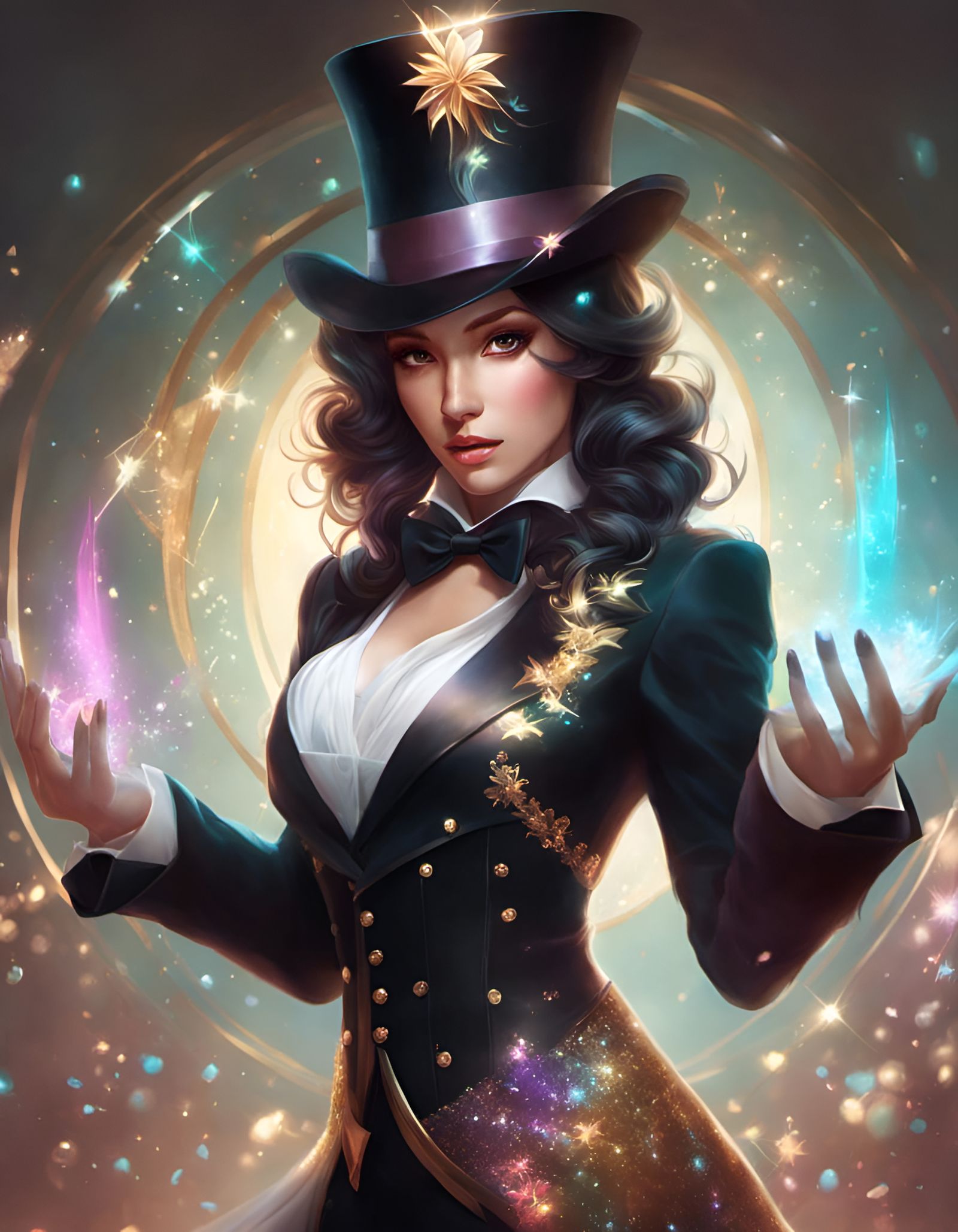 Sparkle Magician Portrait in Ethereal Art Nouveau Style