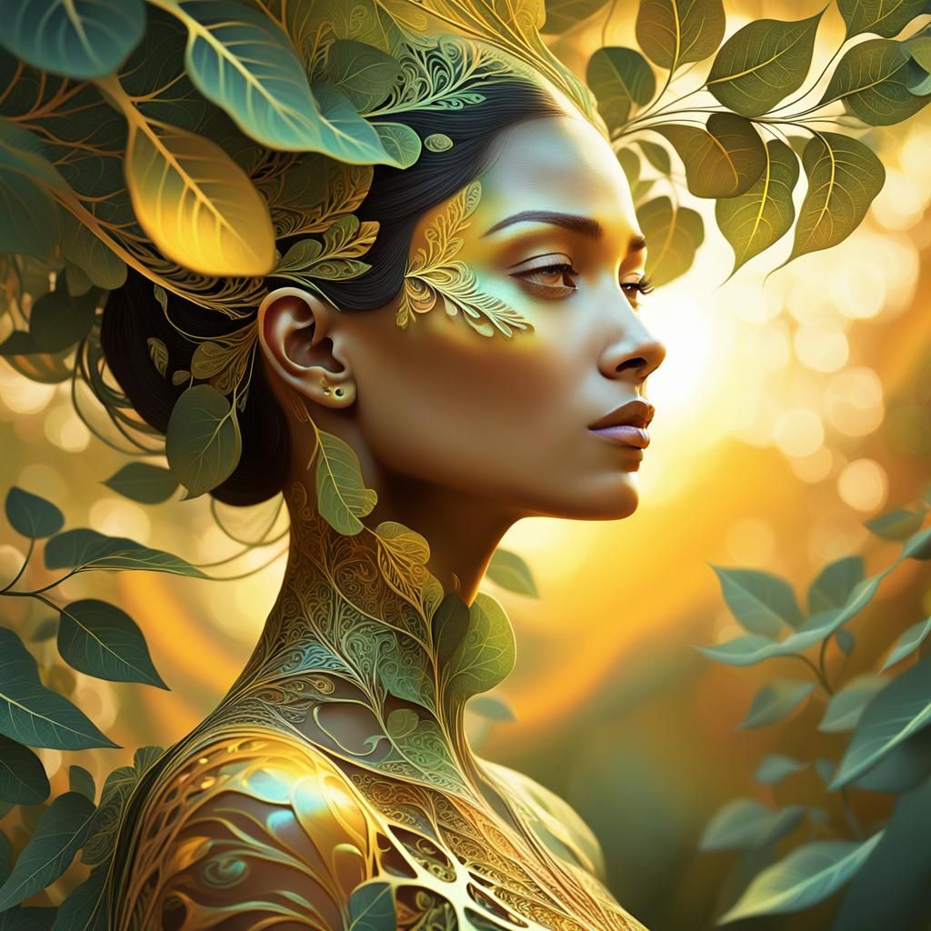 Ethereal Fractal Elegance in Impressionist Art Nouveau Style