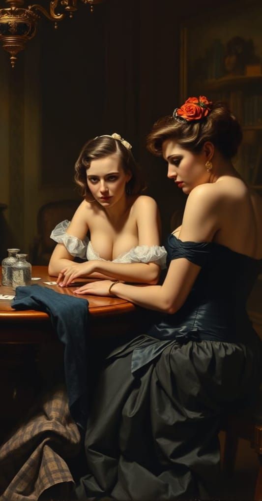 Two Couples Play Strip Poker Oil Painting