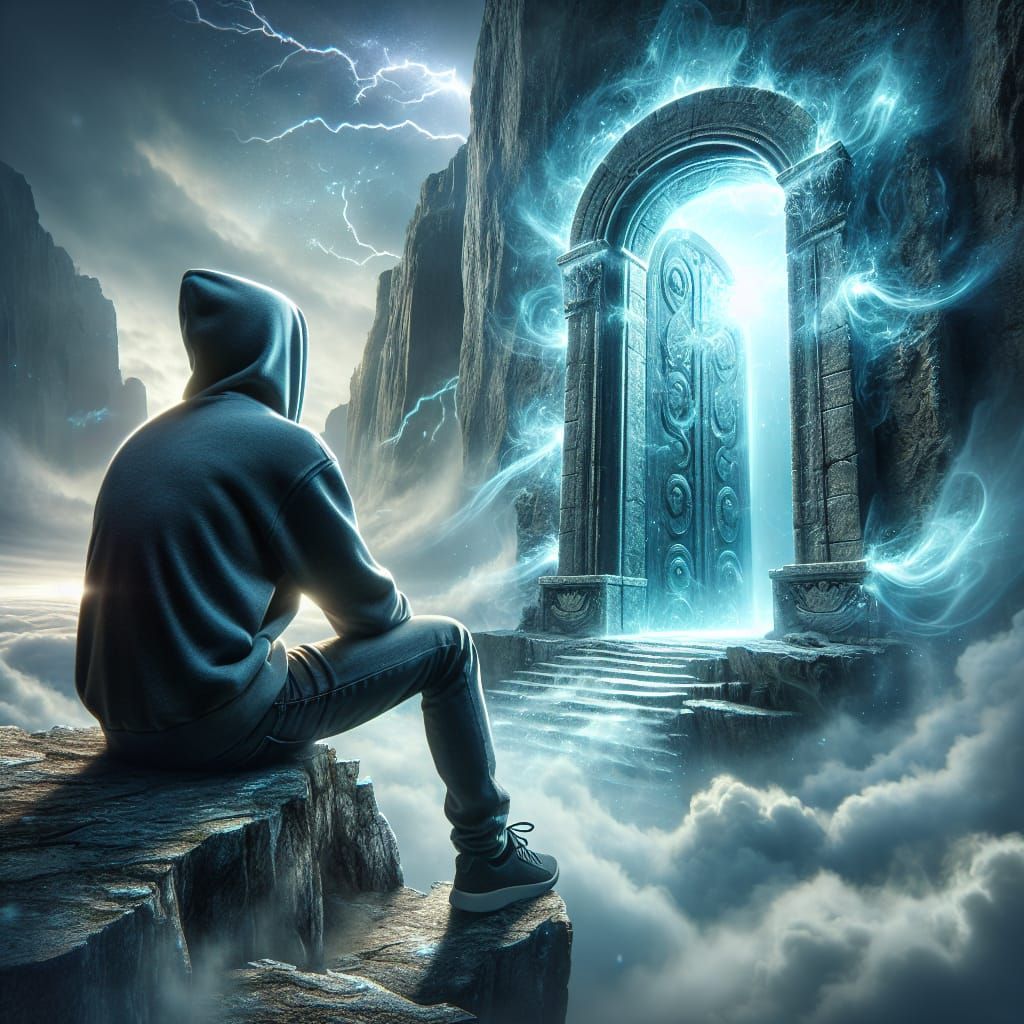 Stone Door on Cliff Edge in Matte Painting Style