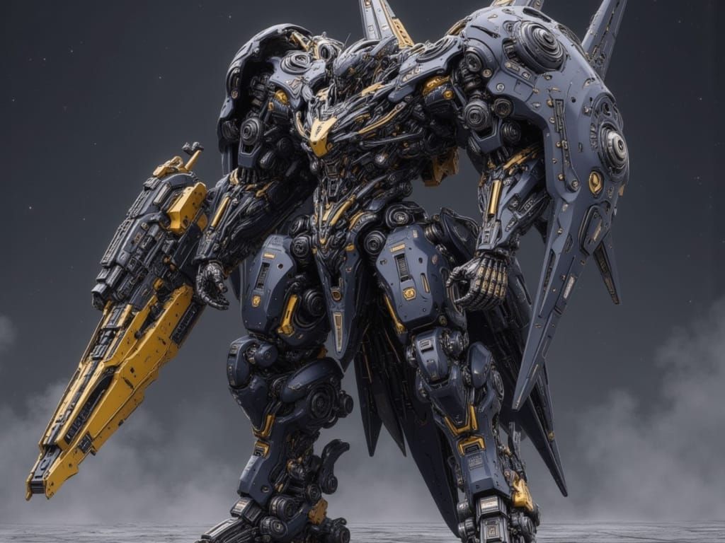 Epic Mecha Girl with Laser Canon in Cyberpunk Anime Style