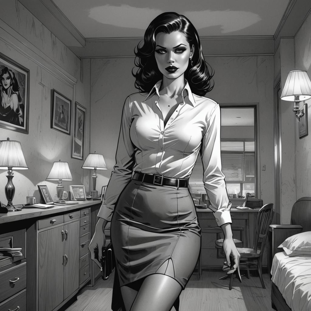 Noir Femme Fatale in Comic Book Art Style