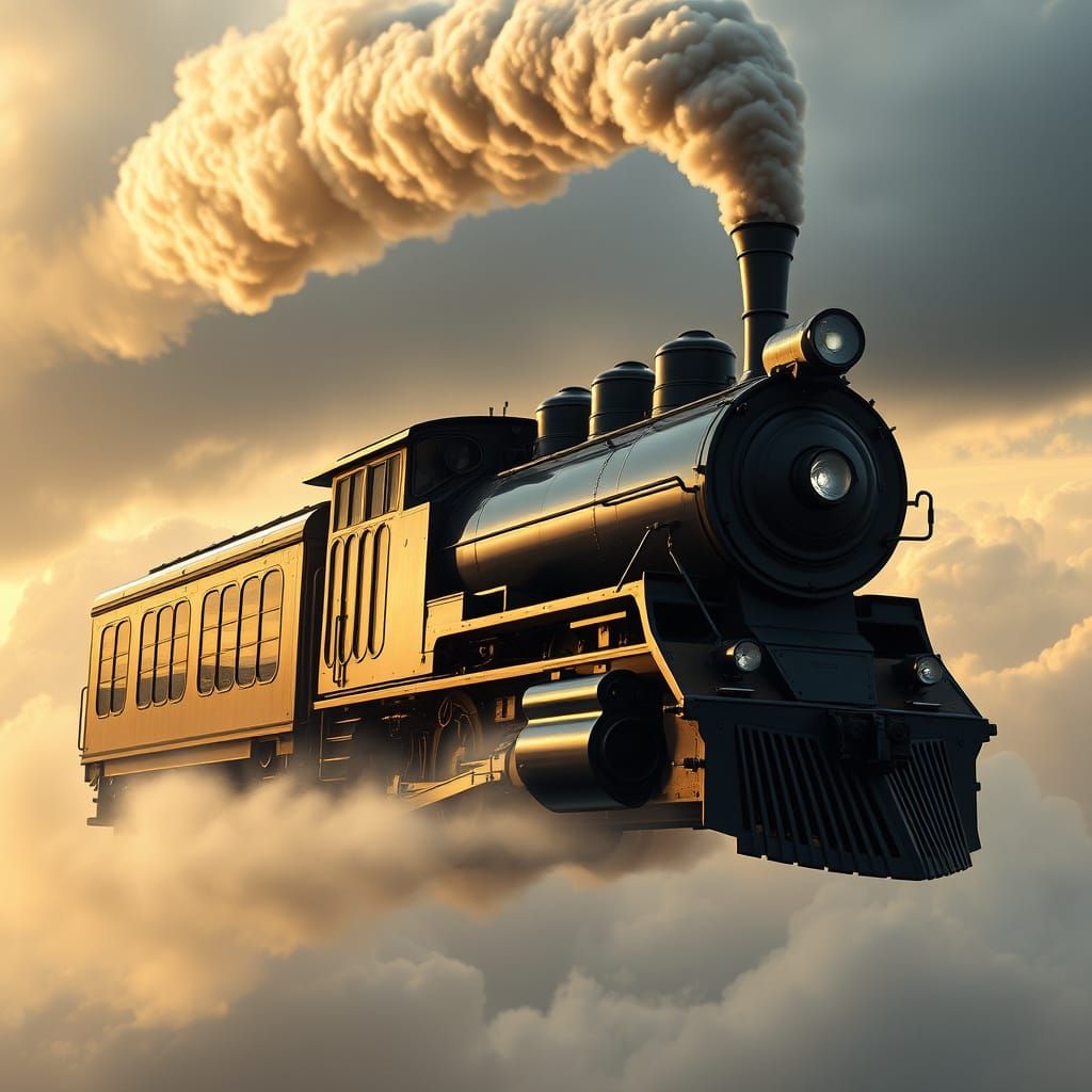 Futuristic Steam Train Soars Through the Clouds