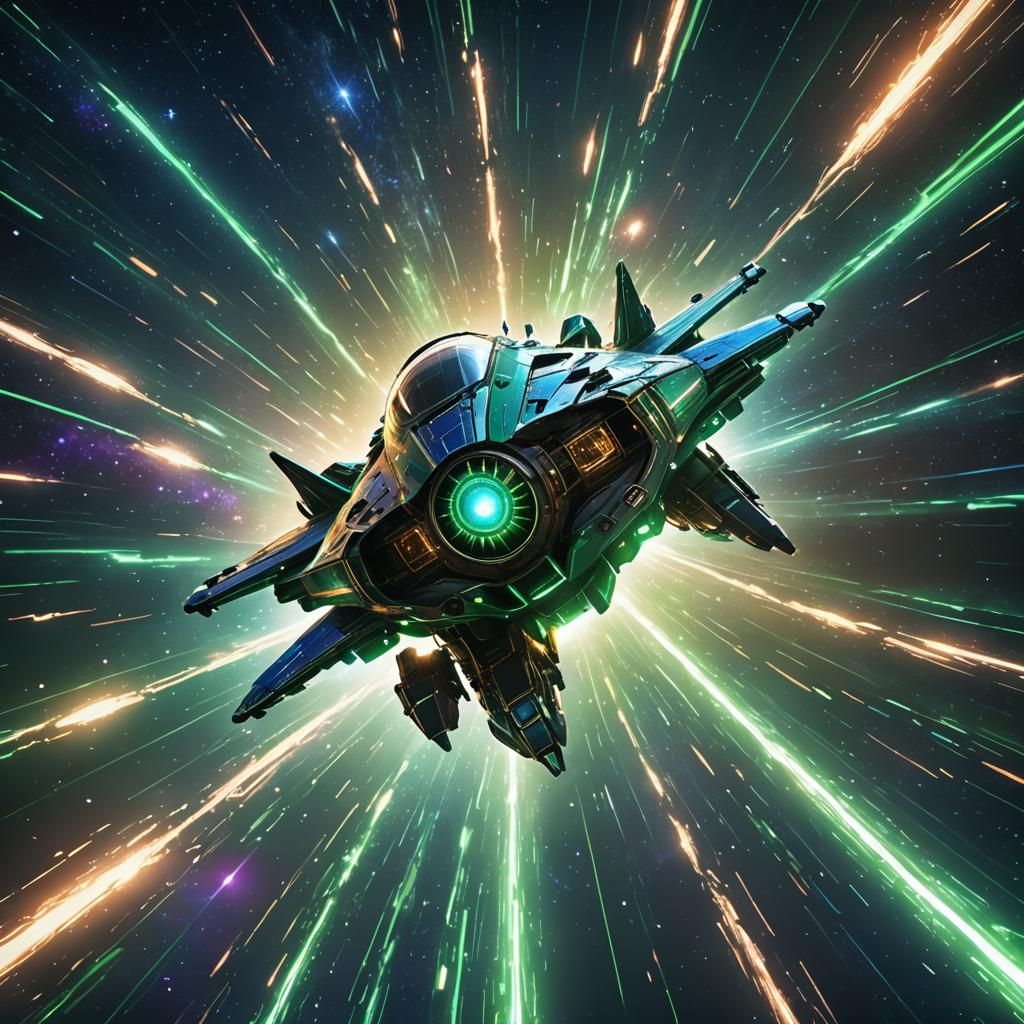 Glowing Spaceship at Light Speed: Cosmic Digital Art