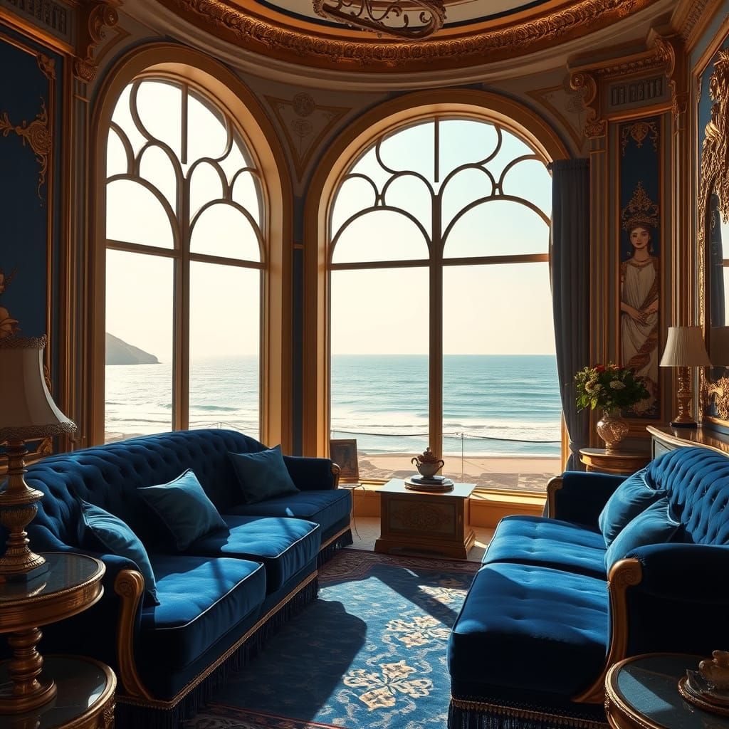 Opulent Sun-Drenched Bedroom with Coastal View