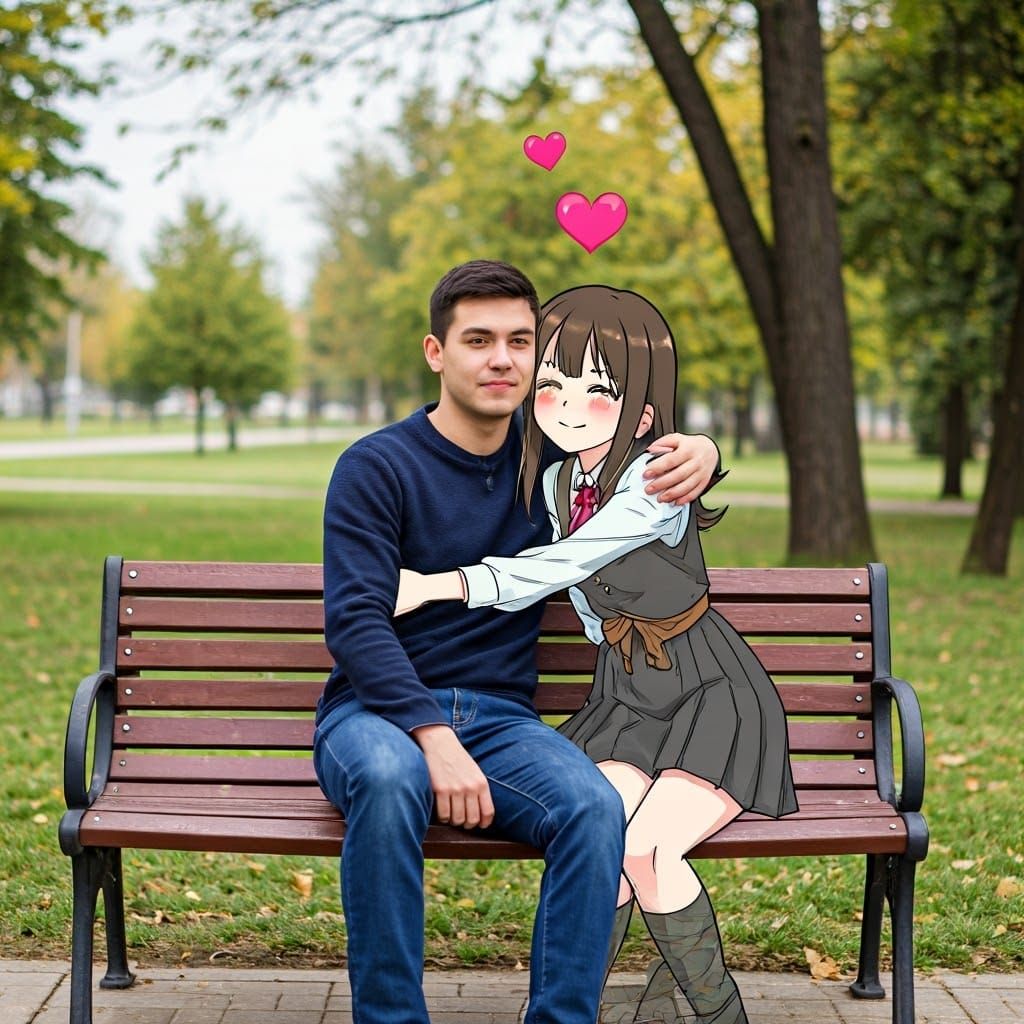 Romantic Moment with Anime Love in a Serene Park