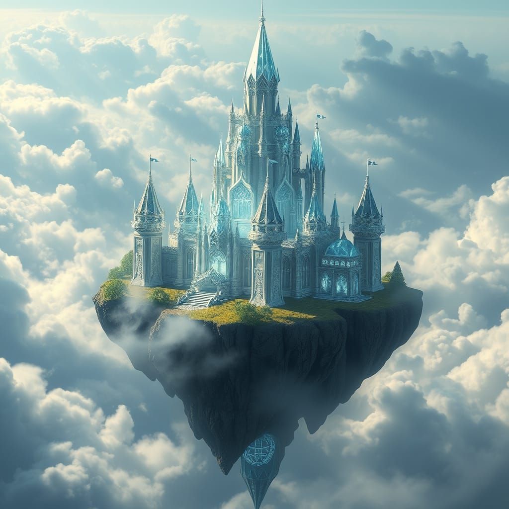 Crystal Castle on Floating Island: Digital Art