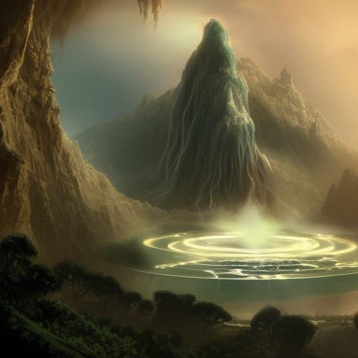 Epic Magic the Gathering Landscape with Lava Dragon