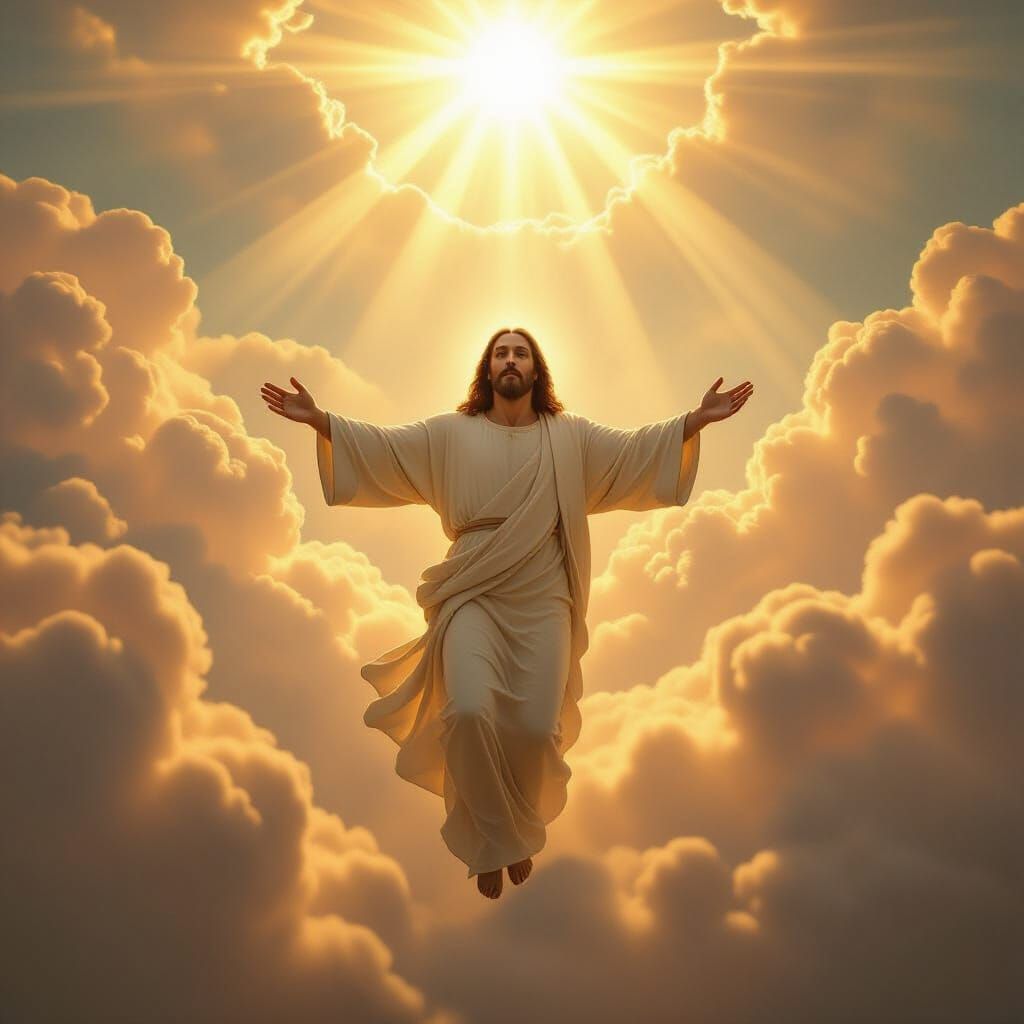 Jesus Descends From Heaven in Golden Light