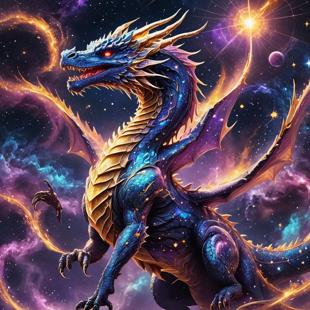 Celestial Dragon Soaring Through Starry Night Sky