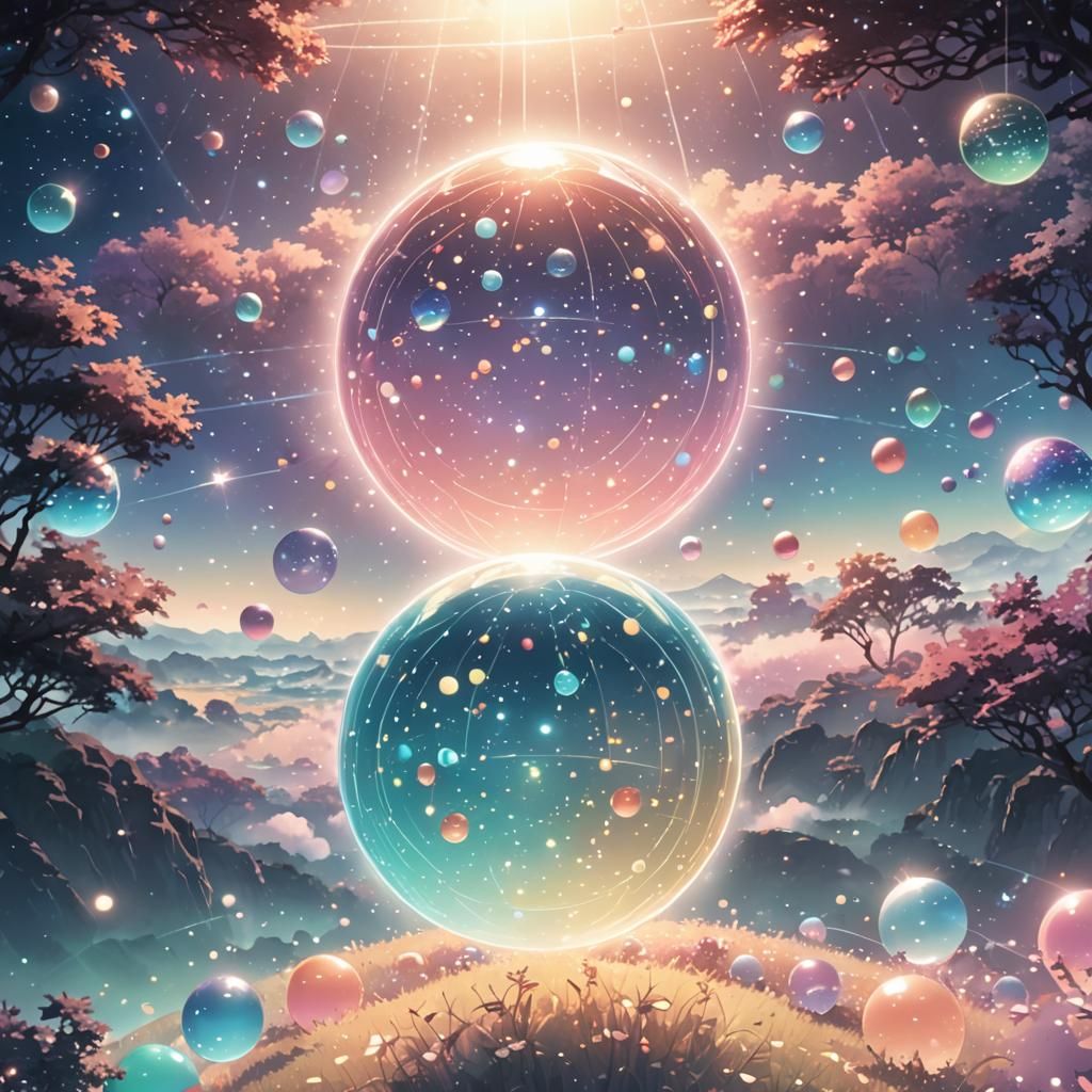 Anime Worlds Inside Translucent Orbs: Ethereal Pastel Art