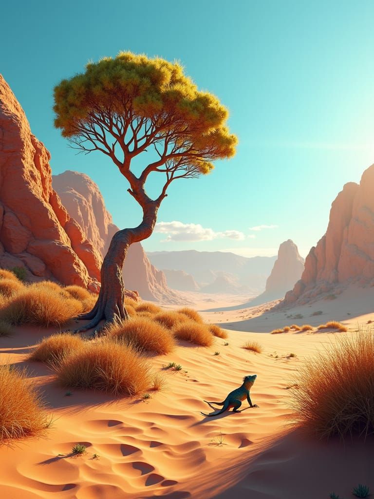 Desert Saxaul Bush with Lizard: Photorealistic Unreal Engine