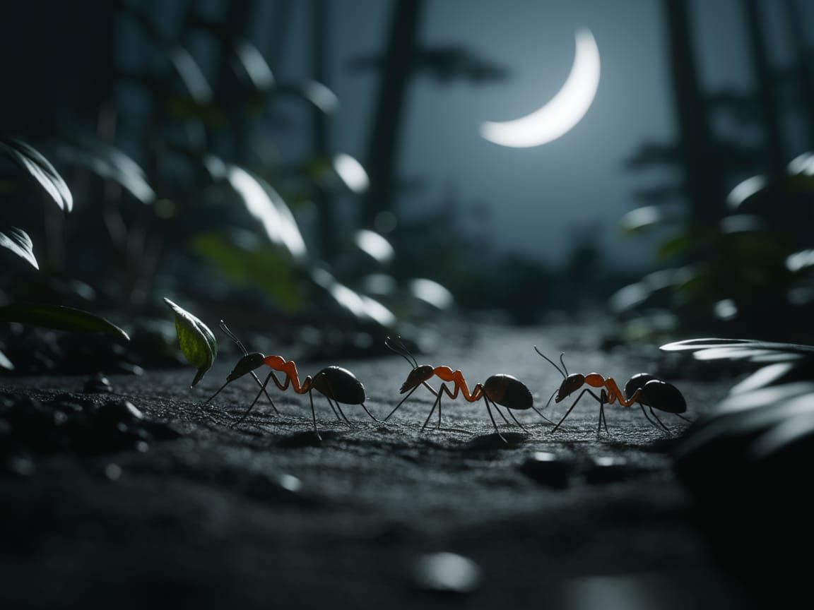 Leafcutter Ants Marching Under Moonlight