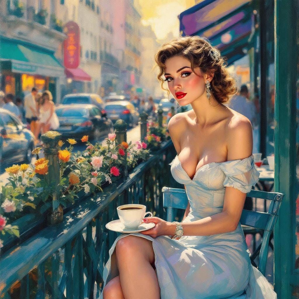 Parisian Cafe Scene in Impasto K-Pop Style