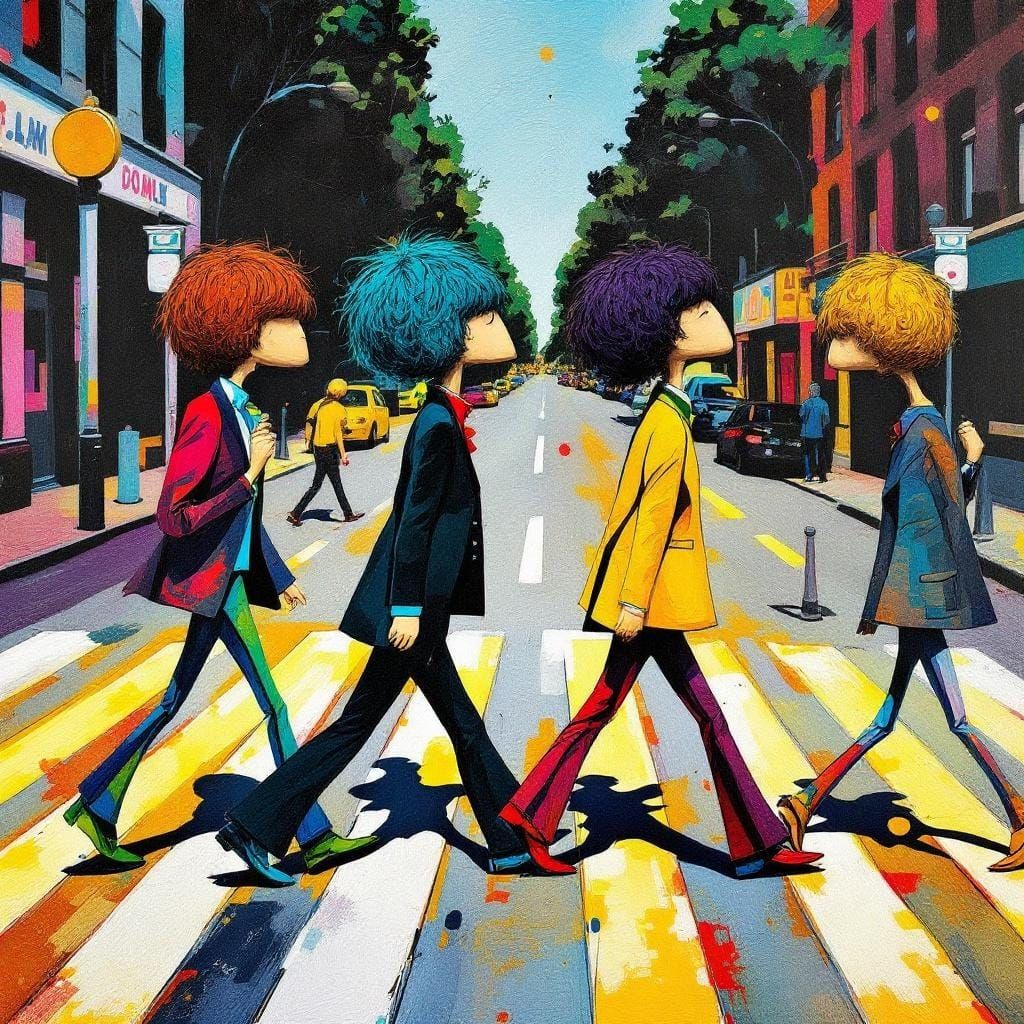 Rock Band Crossing in Cubist Dadaism Style