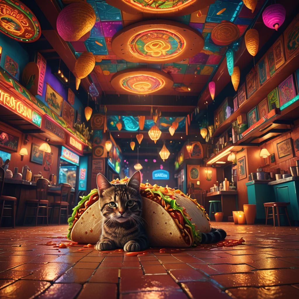 Cat Hiding Under Taco in Mexican Restaurant