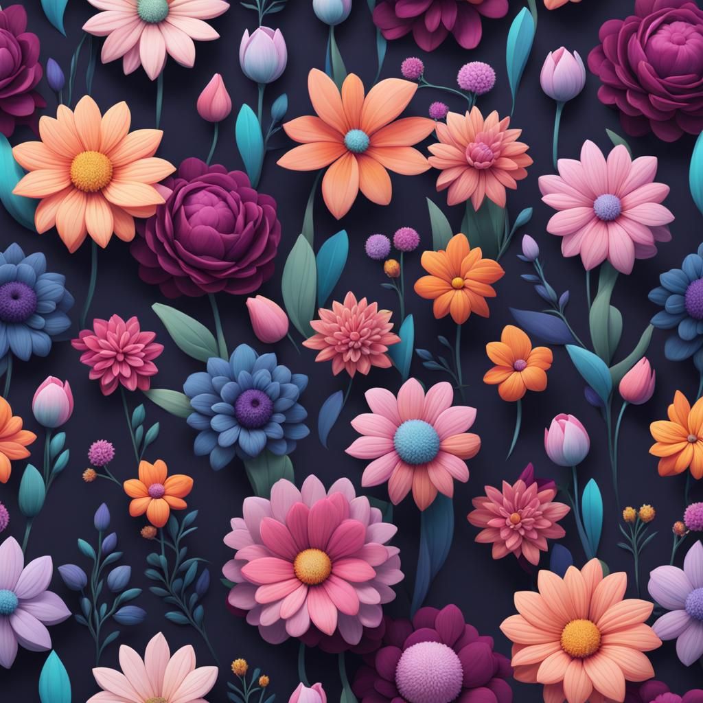 Pastel Flowers in Detailed Matte Painting Style