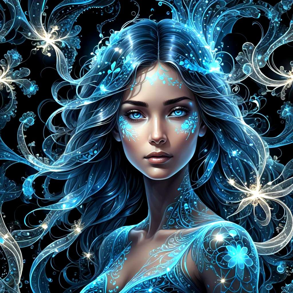 Bioluminescent Woman in Abstract 3D Rendering