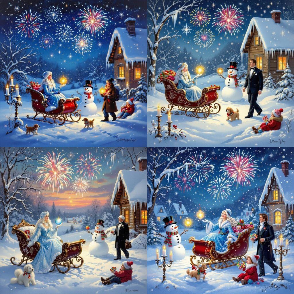 Enchanting Winter Scene with Snow Maiden and Festive Element...