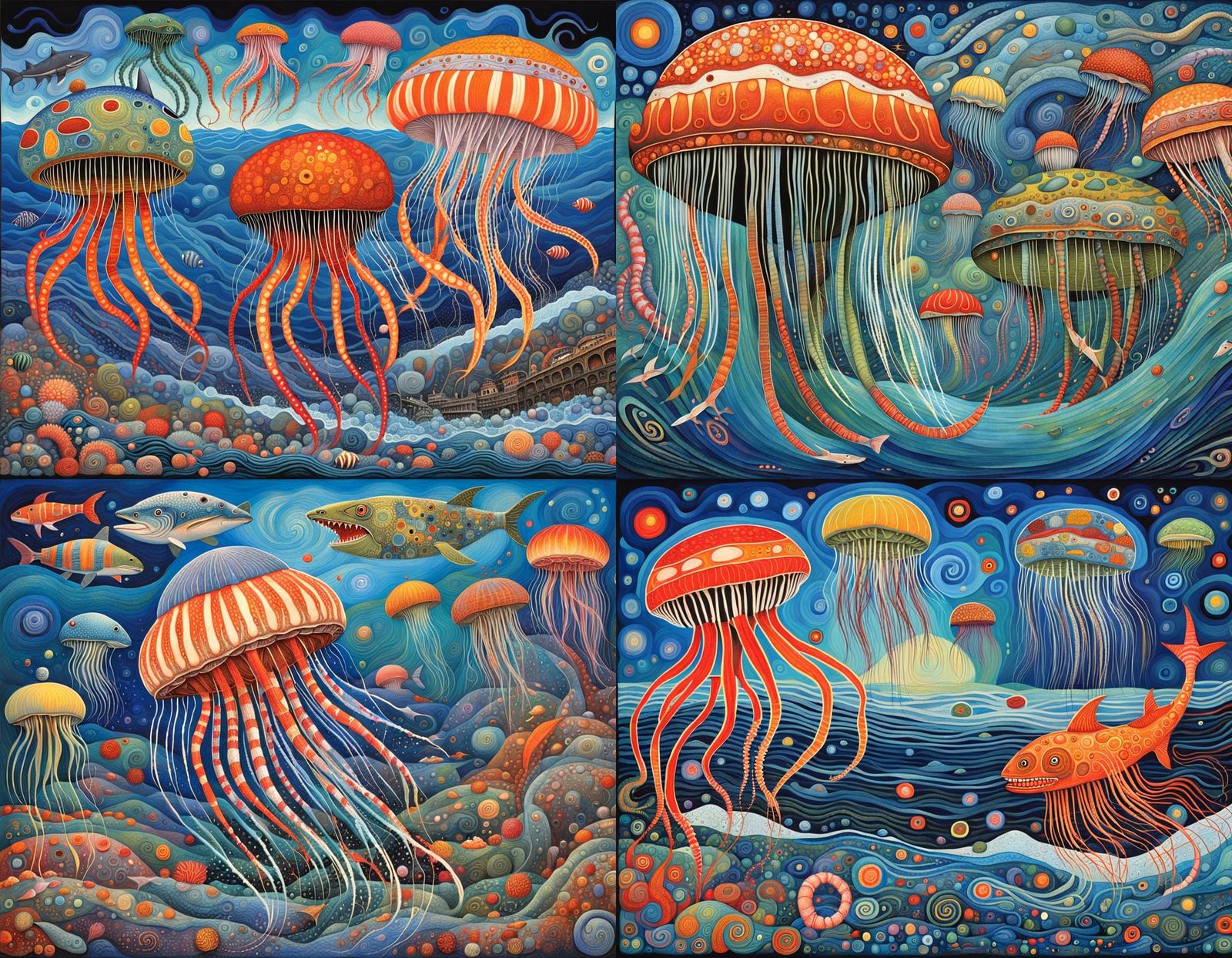 Fantastic Sea Creature Battle in Expressionist Style
