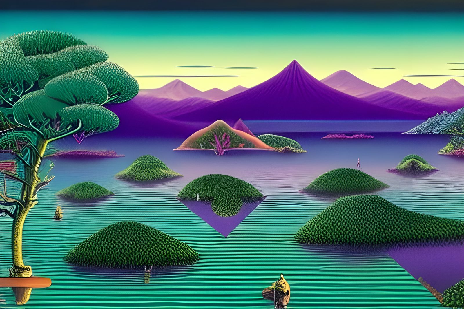 Futuristic Dreamscape with Floating Structures in Surrealist...