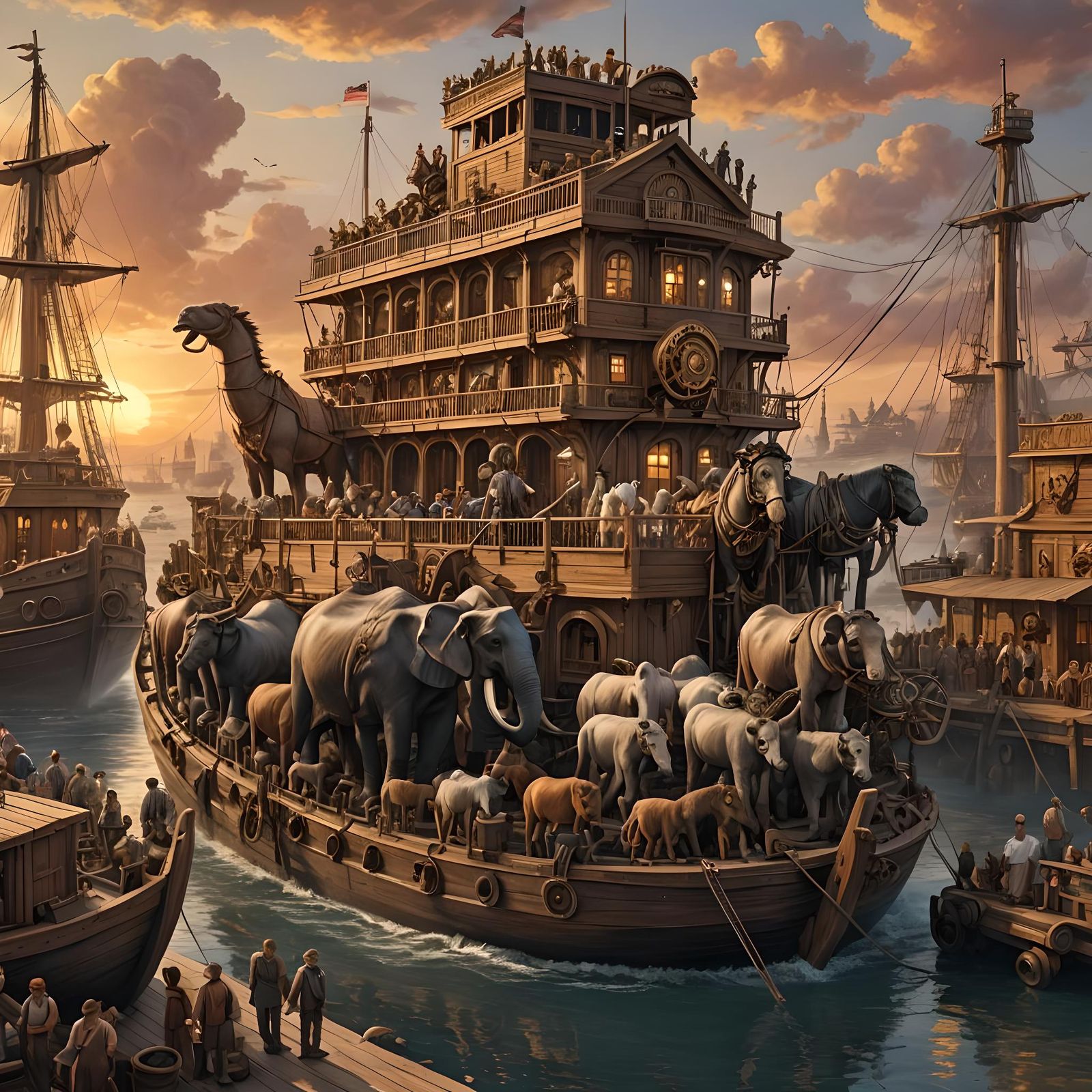Steampunk Noah's Ark Sunset Departure