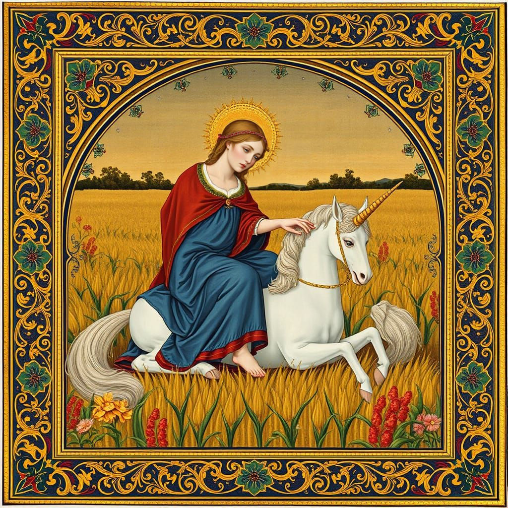 Virgin and Unicorn in Illuminated Manuscript Style