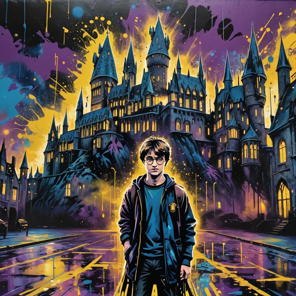 Harry Potter Graffiti Art with Neon Lights