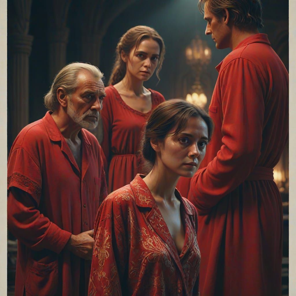 Reproachful Woman in Red: Dramatic Digital Painting