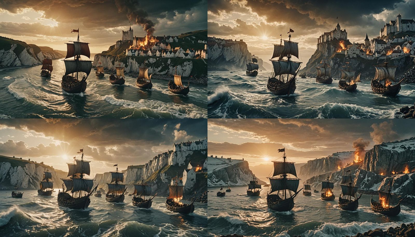 Medieval City Under Viking Attack: Cinematic Panorama