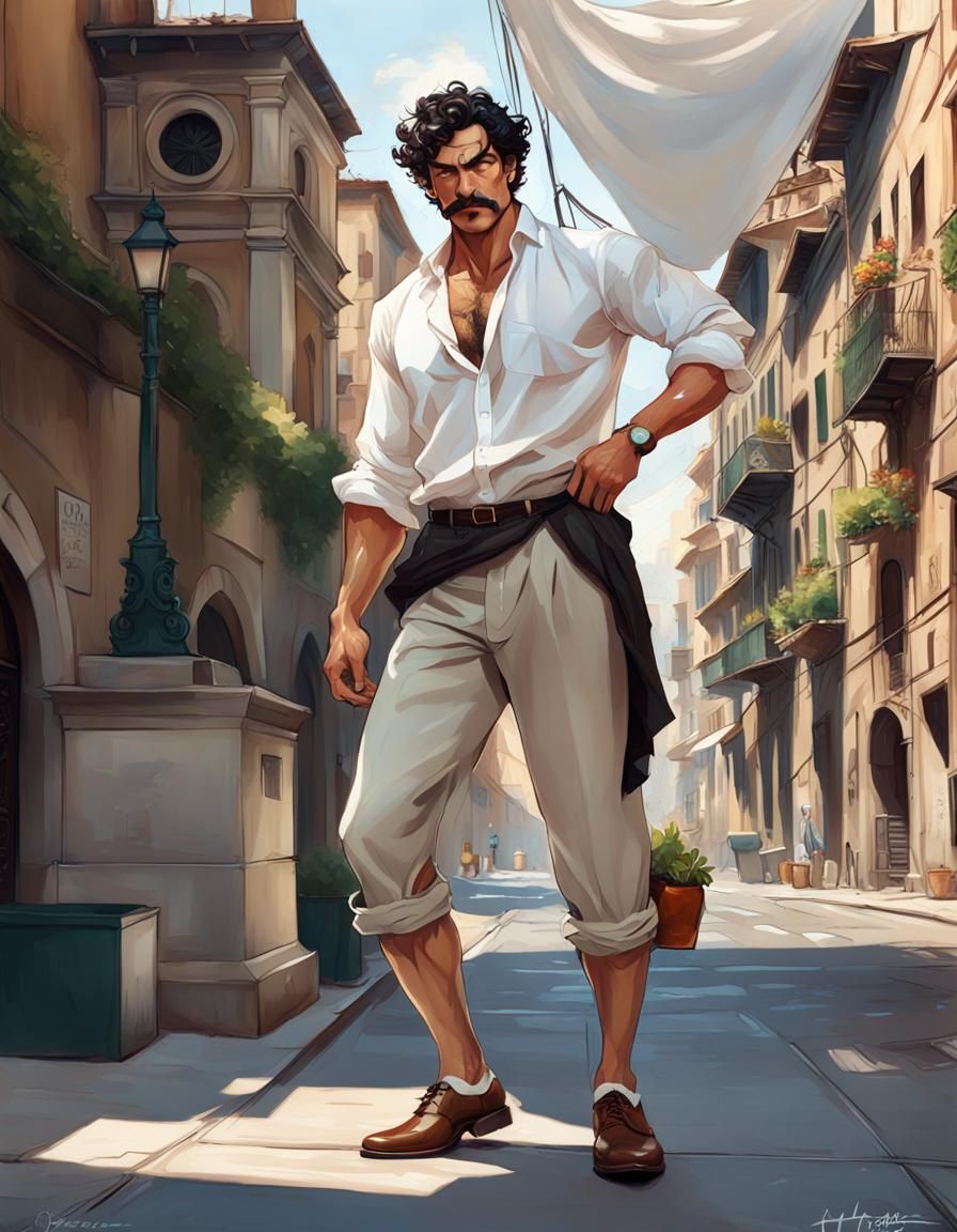 Detailed Portrait of Italian Man in Urban Setting