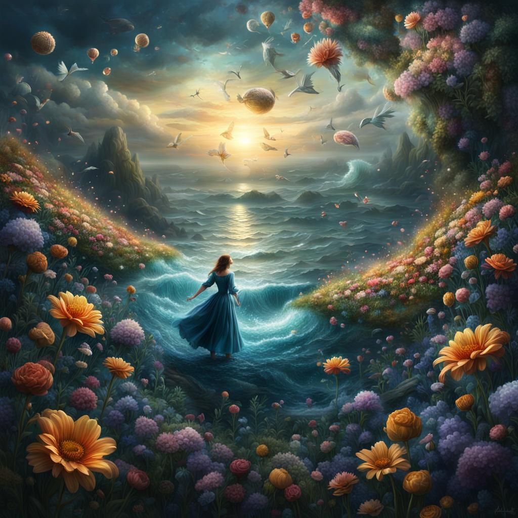 Romantic Floral Landscape in Digital Painting Style